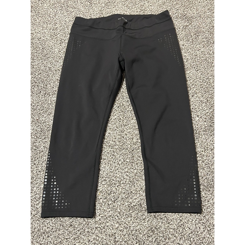 E15 Athleta Black Capri Leggings Activewear Athleisure Perforated Detail‎ Size L